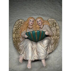 Holy Water Font Angels Hand Painted Bisque Porcelain Collector WingsVintage
